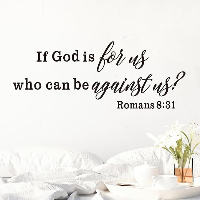 Bible Verse Wall Decals for Bedroom: Christian Quotes Inspirational Living Room Vinyl Art Wall Stickers - If God is for Us Who can be Against US 41" X 16"