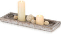 Romadedi Rustic Decorative Wood Candle Tray - 15" Wooden Long Narrow Tray Candle Holder, Farmhouse Small Trays for Coffee Table Centerpieces Dining Room Kitchen Countertop Home Decor, Whitewashed