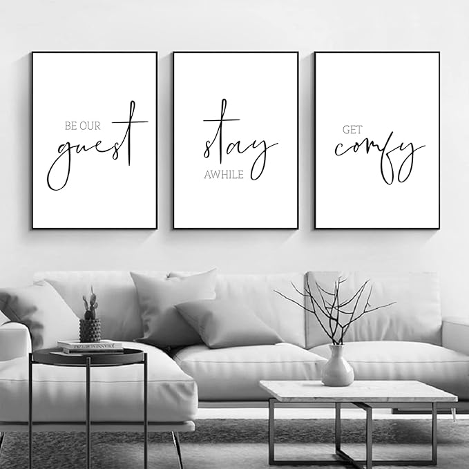 Be Our Guest Wall Decor Guest Room Wall Art Decor Stay Awhile Signs for Home Decor Minimalist Wall Art over the Bed Sign Guest Bedroom Wall Decor Canvas Painting 16x24 Inch (set of 3) UNFRAMED