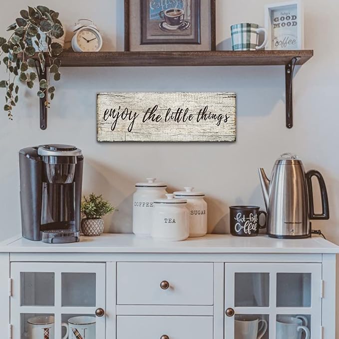 Large Quotes Wall Decor Enjoy the Little Things Sign Family Wall Signs Rustic Wood Pictures Canvas Prints for Living Room Bedroom Office Home Decoration, 12x36 Inch Framed