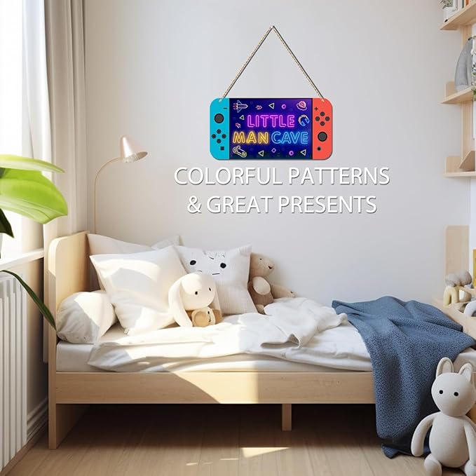 Little Man Cave Sign for Boys Game Console Boys Room Decor, Space Astronaut Living Room Wall Decor Wooden Hanging Plaque Wood Sign Wall Pediments Wallart Game Playroom Bedroom Decor