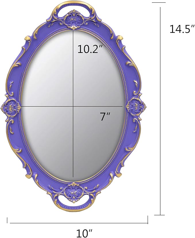 Vintage Small Mirror 14.5 x 10 Inch Oval Purple Wall Mirror