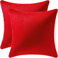 DEZENE Euro Sham Covers 26x26 Christmas Red: Pack of 2 Cozy Soft Velvet Square Modern Luxury Decorative Throw Pillow Cases for Sofa Couch Living Room Bed Home Decor