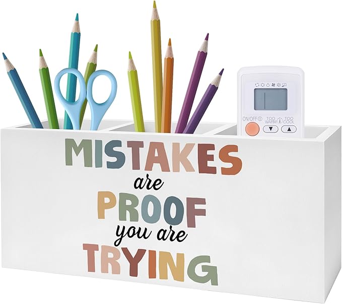 Boho Mental Health Pen Pencil Holder, Therapy Office Decor, Mistakes Are Proof That You Are Trying Pencil Pen Holder Organizer for Classroom Therapist Counselor Office Desk Accessories