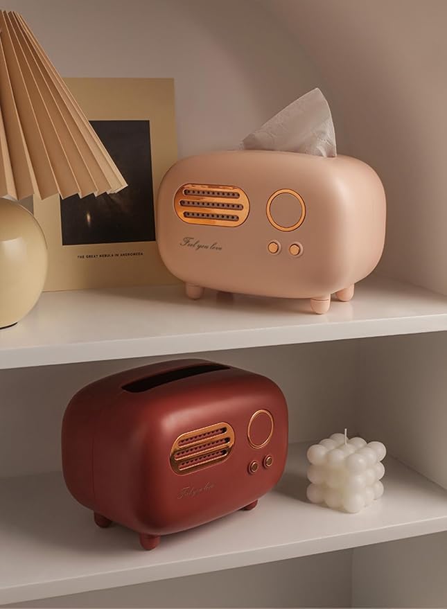 SGVAHY Retro Radio Shape Tissue Cover Box - Unique Multifunction Tissue Box for Kitchen, Bedroom, Office, Parlor, Bathroom Decoration - Creative Gift (Red)