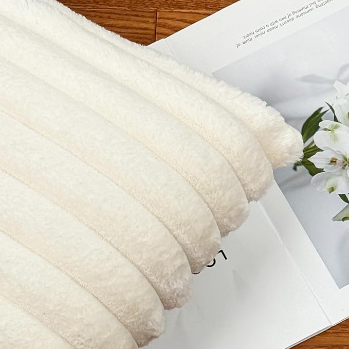 18x18 Throw Pillow Covers Set of 2, Decorative Faux Fur Covers for Bed, Couch Soft Fluffy Pillow Cover with Velvet Back for Living Room, Neutral Home Décor Accent for Sofa - Cream White