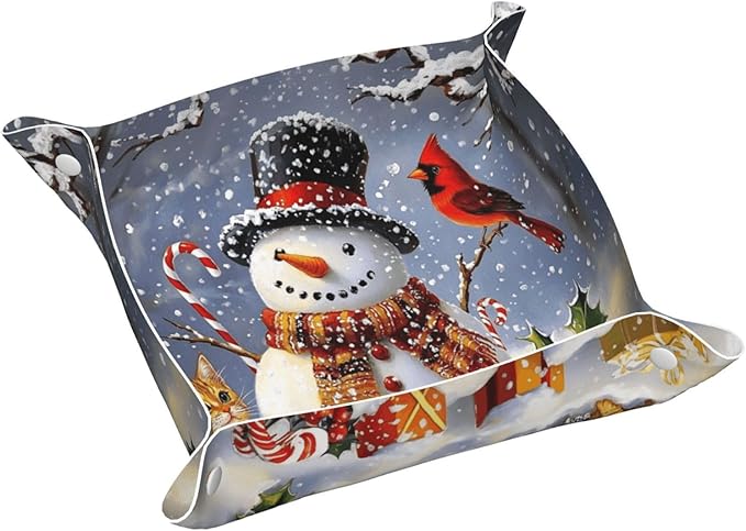 Tray Leather Valet Tray Winter Snowman Cardinal Catchall Trays Key Organizer Night Stand Organizer Bedside Vanity Trays Decor for Entryway Table