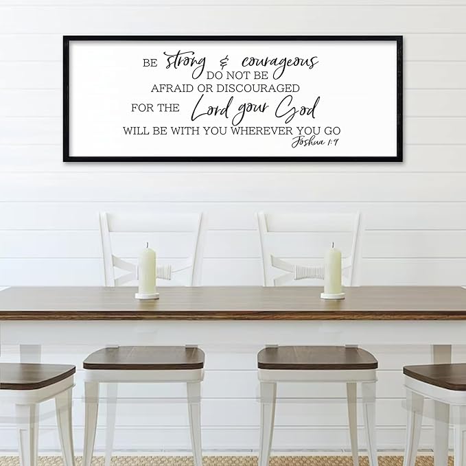 comurdyo Be Strong and Courageous Sign Joshua 1:9 Wall Decor 40"x15" Bible Verse Plaque Christian Faith Inspirational Quote Large Rustic Wooden Wall Hanging Art (Black)