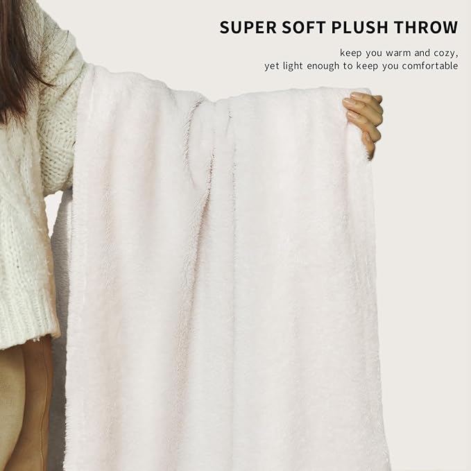 Plush Fleece Throw Blanket for Couch and Bed, Fluffy Fuzzy Cozy Soft Blankets All Season Use (50x60 Inches,White)