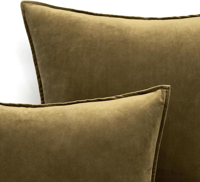 MIULEE Olive Green Velvet Throw Pillow Covers 20x20 Soft Decorative Solid Square Cushion Cases Pack of 2 Modern Luxury Home Decor for Couch, Sofa, Bedroom