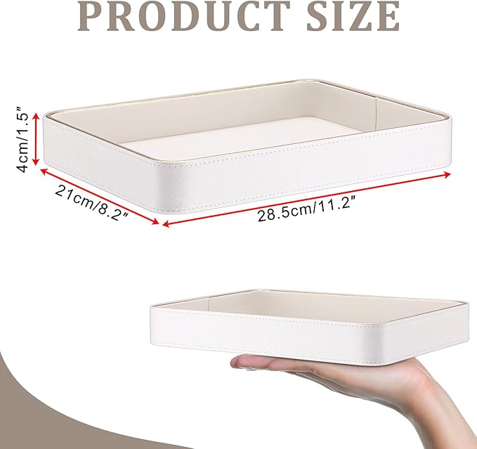 Key Holder for Entryway Table PU Leather Valet Decorative Tray Nightstand Storage Organizer Perfume Trinket Vanity Catchall Tray, 11.2" x 8.2" x 1.5"
