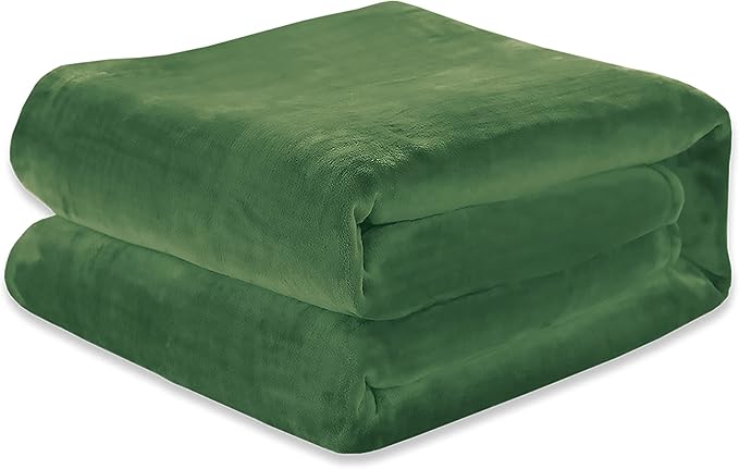 Elegant Comfort Luxury Velvety Feel Blanket, All-Season Lightweight Blanket, Ultra Plush, Soft, Cozy-Fuzzy Flannel Fleece for Couch, Sofa, Bed, Travel, Solid Design, King/California King, Green