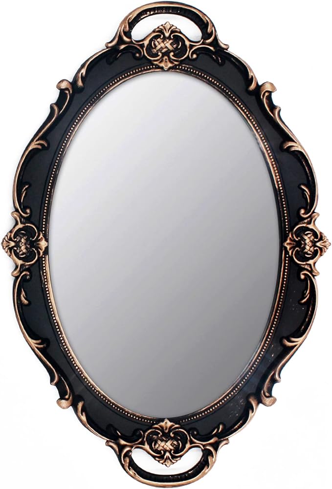 Vintage Mirror Small Wall Mirror Hanging Mirror 14.5 x 10 inchs Oval Brown