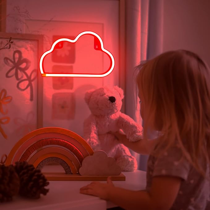Cloud Neon Sign Red Cloud Light Sign for Wall Decor,Battery or USB Powered Clouds Shaped LED Sign Decoration Lights for Bedroom Aesthetic Teen Girl Kid Room Christmas Birthday Wedding Party