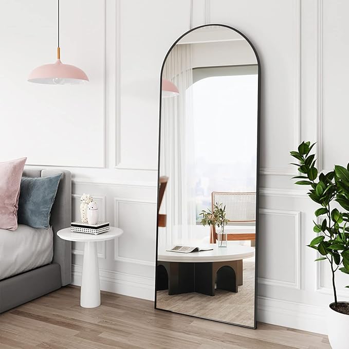OGCAU Full Length Mirror, 65"x22" Arched Full Body Mirror, Hanging, Leaning or Standing, Wall Mounted for Bedroom Living Room, Black