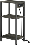 Tall Nighstand with Charging Station, 3 Tier Small End Table with Storage, Skinny Side Table with USB Ports and Outlets for Bedroom, Living Room, Office, Carbon Gray