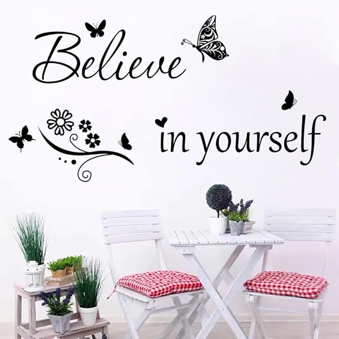 Inspirational Wall Decal Believe in Yourself Decal Wall Quote Stickers PVC Wall Sticker Motivational Quote Saying Peel and Stick Art Positive Word Sayings Message Home Office Decor