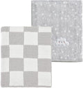 CREVENT 2Pcs 30''X40'' Cute Cozy Fluffy Warm Baby Blankets for Infants Toddlers' Bedding Crib Cot Stroller - Grey Cloud + Knit Checked Grey