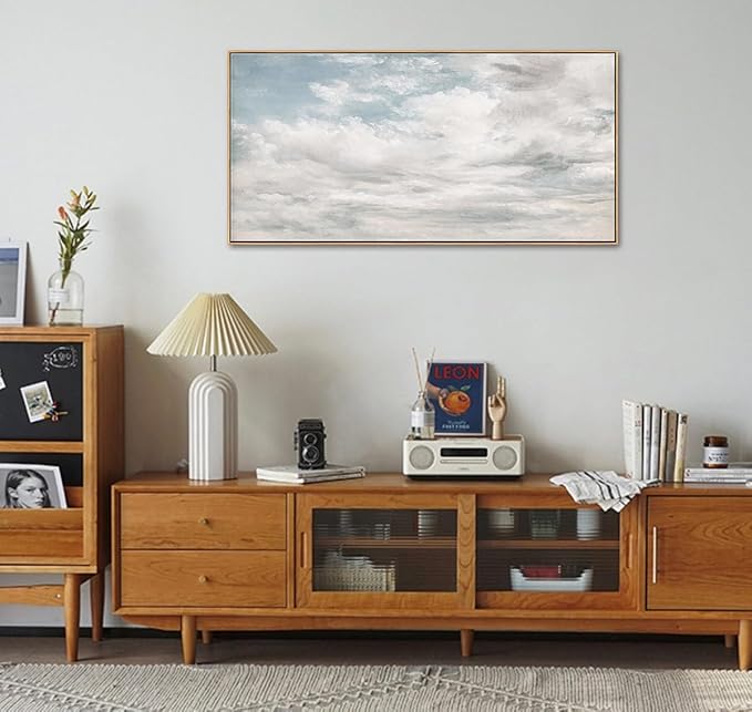DJSYLIFE Framed Wall Art Decor, Classic Cloud Oil Painting Canvas Print, Vintage Sky Landscape Picture for Farmhouse Home Decor, Large Artwork for Living Room Bedroom, 20"x40"
