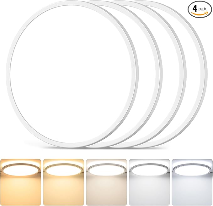4 Packs 3200LM Flush Mount Ceiling Light Fixtures, 12in 24W Ultra Thin Dimmable LED Ceiling Lights, 2700K/3000K/4000K/5000K/6500K 5CCT Selectable Ceiling Lamp for Bedroom for Bedroom, Laundry, Hallway