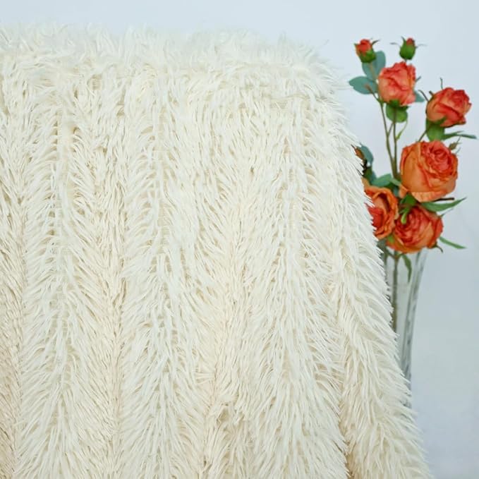 Plush Super Soft Blanket Bedding Sofa Cover Furry Fuzzy Fur Warm Throw Qulit Cozy Couch Blanket for Winter (63"x79", Cream)