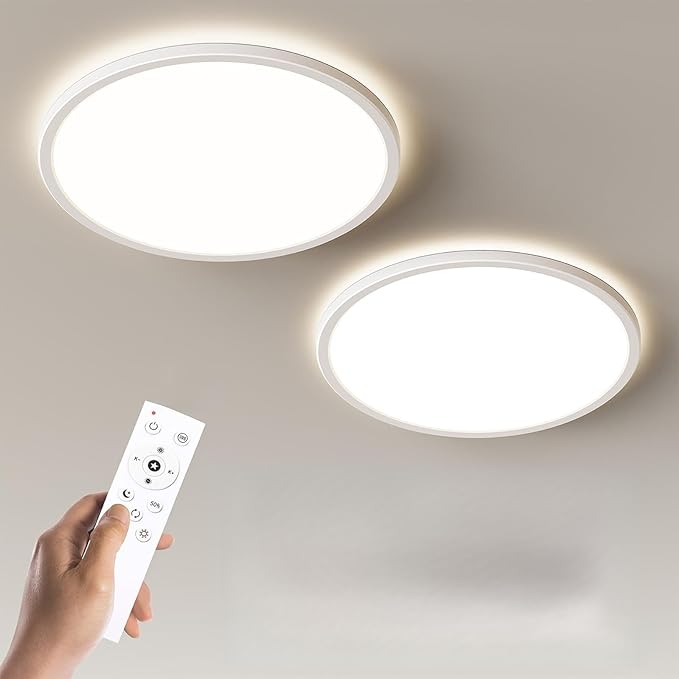 BLNAN Dimmable LED Flush Mount Ceiling Light Fixture with Remote Control, 3000K-6500K Low Profile Wired Lamp, Modern Ultra Thin Close to Ceiling Light for Bedroom Kitchen (White, 15.4Inch 2Pack)