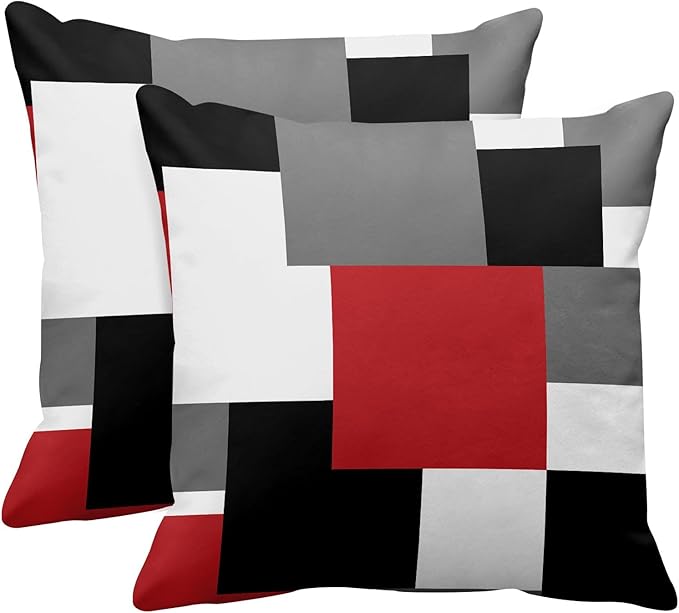 Emvency Set of 2 Red Black and Grey Throw Pillow Covers Geometric Modern Abstract Painting Decorative Pillow Cases Home Decor Standard Square 18x18 Inches Pillowcases