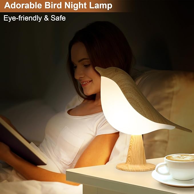 VoMii Bird Desk Lamp Set of 2, Small Table Lamp Cordless Touch Dimmable Night Light with 3 Color Temperature, Cute Lamps Rechargeable, for Bedroom Bedside Nightstand, Room Decor, Bird Gifts