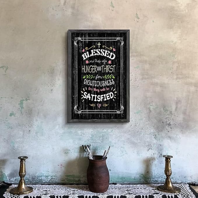 Rustic Christian Wall Art Decor: Bible Verse Wooden Framed Picture Religious Scripture Quote Print Inspirational Lord Sign Artwork Decoration for Farmhouse Living Room Bedroom Home