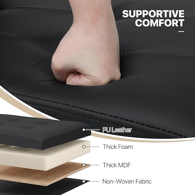 MoNiBloom 30 Inch Storage Ottoman Bench, 24 Gal. Folding Ottoman Footrest, End of Bed Bench, Rectangle Foot Stool, Supports 600 lbs, for Bedroom, Living Room, Entryway, Hallway, Black