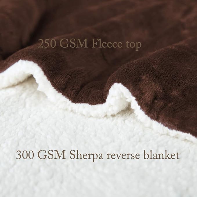 LBRO2M Sherpa Fleece Bed Blanket Twin Size Super Soft Fuzzy Plush Warm Cozy Fluffy Microfiber Couch Throw Velvet Double Reversible Luxurious Blankets,Brown