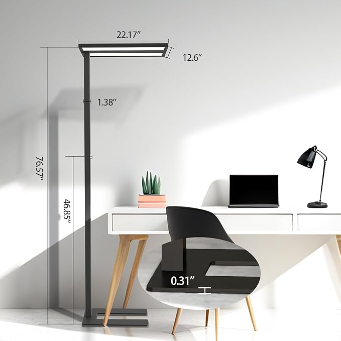 STERREN Eye-Care Led Floor Lamp,76" Tall Office Floor Lamp, 120W Black Modern Free-Standing Lamp, 9100LM Bright Reading Lamp for Study Room,Living Room,Meeting Room,4000K