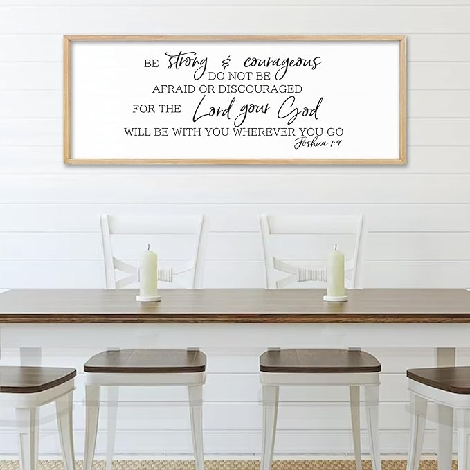comurdyo Be Strong and Courageous Sign Joshua 1:9 Wall Decor 40"x15" Bible Verse Plaque Christian Faith Inspirational Quote Large Rustic Wooden Wall Hanging Art (Wood)