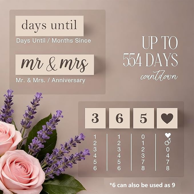 6 Pcs Wooden Engagement Gifts for Couples Wood Engagement Party Decorations Block Wedding Day Countdown Calendar Fiance Gifts for Women Future Mr Mrs Newly Engaged Couples, Khaki