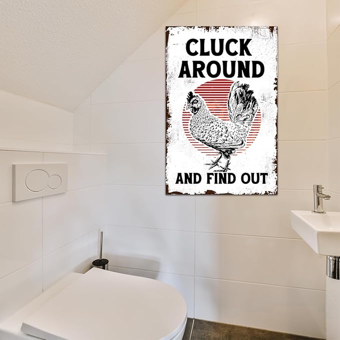Funny Chicken Coop Accessories Gifts Chicken Cluck Around and Find Out Metal Tin Sign for Home Farm Garden Decor 8 X 12 Inch