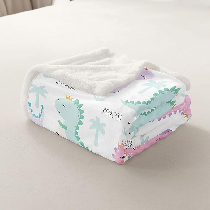 Erosebridal Dinosaur Blanket Throw Pink Purple Dinos Sherpa Blanket for Kids Girls Cartoon Fleece Blanket Series Lovely Cute Animals Fuzzy Blanket Child Room Decor Sofa Decor 30"x40"