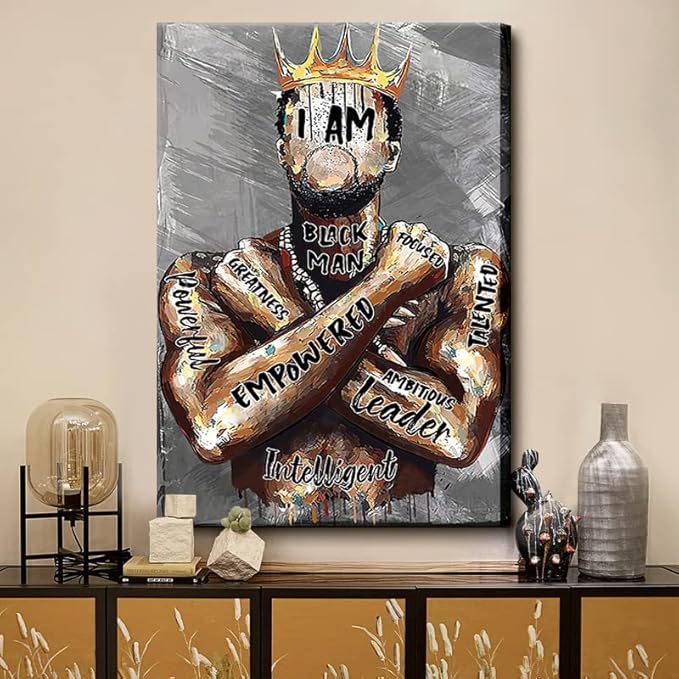Framed Large 24 x 36 African American Canvas Wall Art Decor Black Man King Men Posters Prints Artwork Pictures Paintings for Living Room Bedroom hallway Office Men's Room Decoration Ready to