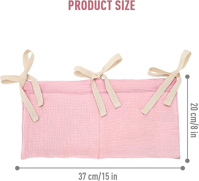 Cinaci 2pcs Cotton Pram Stroller Caddy Baby Crib Hanging Organizers Storage Pockets Nappy Diaper Bags Bedside Pockets for Milk Bottle/Soothing Toys/Wipes (Pink Set)