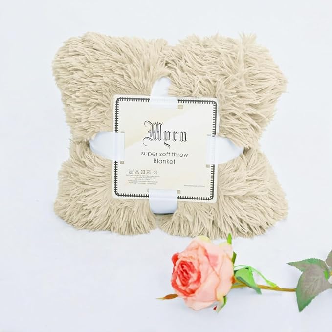 Luxurious Shaggy Throw Blanket, Faux Fur Furry Fuzzy Blanket, Long Pile Plush, Soft Fluffy Texture for Couch, Bed, Living Room Decor(63x79 Inches,Khaki)