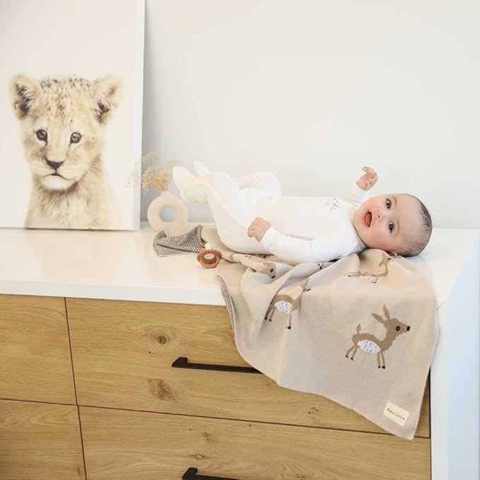 Soft Baby Swaddle Receiving Blanket - 100% Cotton Knit Soft Cozy Receiving Swaddling Quilt Blanket for Shower Gift Registry for Newborns, Infants, Toddlers (Deer - Sage)