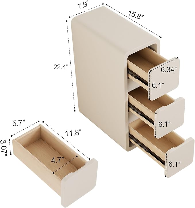 AQIMUELE Narrow Nightstand - Narrow Bedside Table with Drawers, Wood Small Nightstand with Leather Surface for Bedroom, White - 7.9" W