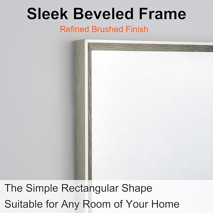 Bathroom Mirror for Wall, 16x24 Inch Metal Framed Mirror, Brushed Nickel Rectangle Mirror, Bathroom Vanity Mirror Farmhouse, Tempered Glass, Anti-Rust, Hangs Horizontally or Vertically