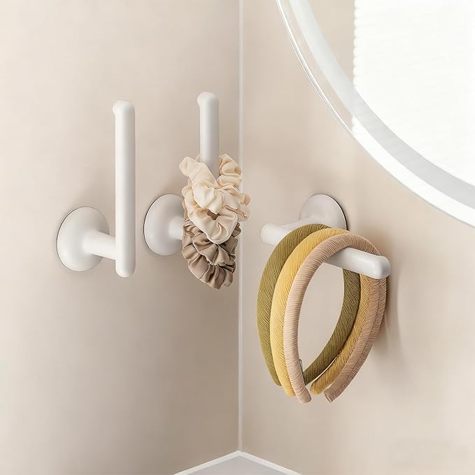 Suction Cup Headband Holder – Wall Mounted Hair Tie & Scrunchie Organizer for Bathroom Vanity, No-Drill Adhesive Hair Accessories Storage for Girls and Women, White-1PCS