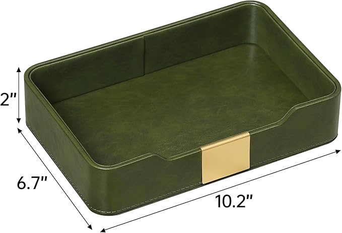 10.2" x 6.7" Nightstand Organizer Tray with Gold Accent, Decorative Valet Trays Cologne Organizer for Men, Key Bowl Perfume Trinket Tray for Dresser Bedside Entryway Table (Olive Green)