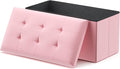 MoNiBloom 30 Inch Storage Ottoman Bench, 24 Gal. Folding Ottoman Footrest, End of Bed Bench, Rectangle Foot Stool, Supports 600 lbs, for Bedroom, Living Room, Entryway, Hallway, Light Pink