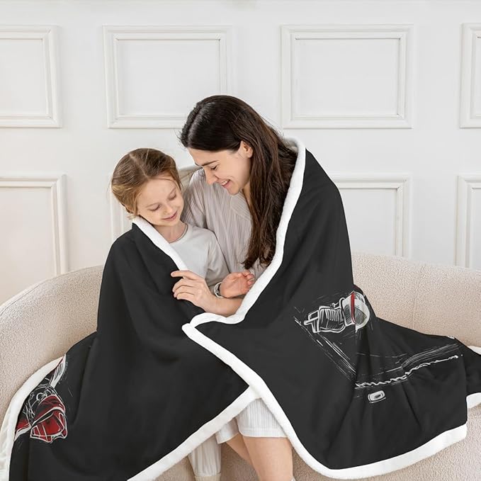 Erosebridal Kids Ice Hockey Plush Bed Blanket Gifts for Boys Teens Man Throw 50"x60" Sports Games Throw Blanket,Hockey Player Fleece Flanket Sketch Hand Drawn Warm Sherpa Blanket Black for Couch