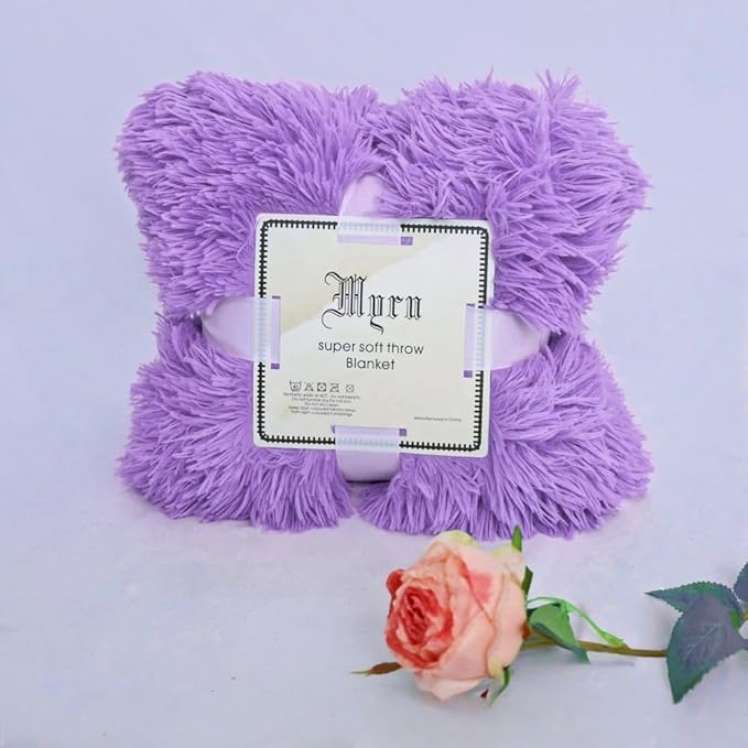 Plush Super Soft Blanket Bedding Sofa Cover Furry Fuzzy Fur Warm Throw Qulit Cozy Couch Blanket for Winter (51"x63", Purple)