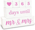 6 Pcs Wooden Engagement Gifts for Couples Wood Engagement Party Decorations Block Wedding Day Countdown Calendar Fiance Gifts for Women Future Mr Mrs Newly Engaged Couples, White