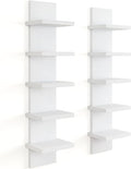5 Tier Wall Shelf Unit, Decorative Wall Mount Vertical Shelving, Floating Storage Home Decor Organizer Tall Tower Design Utility Shelving Bedroom Living Room, Modern White 2Pack