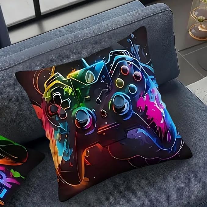 4Pcs Set Gaming Pillow Covers - Washable, Living Room, Playroom 18x18 Pillows Linen Pillowcase Modern Decorative Square Pillowcases for Sofa Couch Bedroom Living Room Car